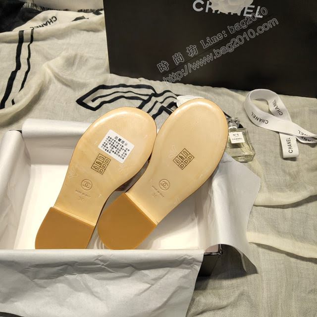 Chanel女鞋 香奈兒2020ss春夏新品 小香蜜兒一字logo拖鞋  naq1224